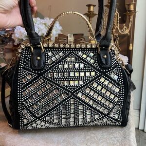 Glamorous Black and Silver Embellished Shoulder Bag read description